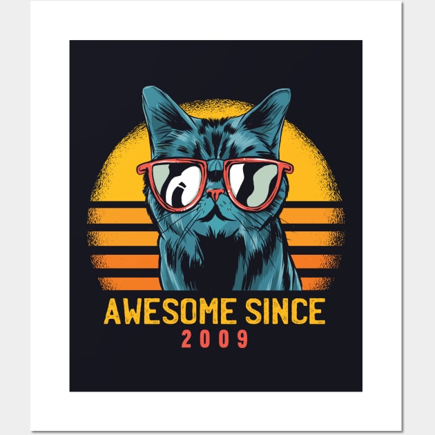 Retro Cool Cat Awesome Since 2009 // Awesome Cattitude Cat Lover Wall Art by Now Boarding